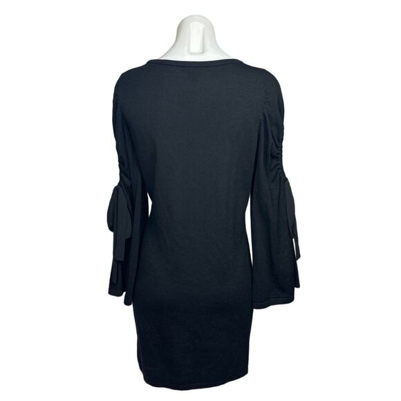Club Monaco Black Wool Knit Bodycon Ribbon Cutout Long Sleeves Sweater Dress M - Picture 4 of 7